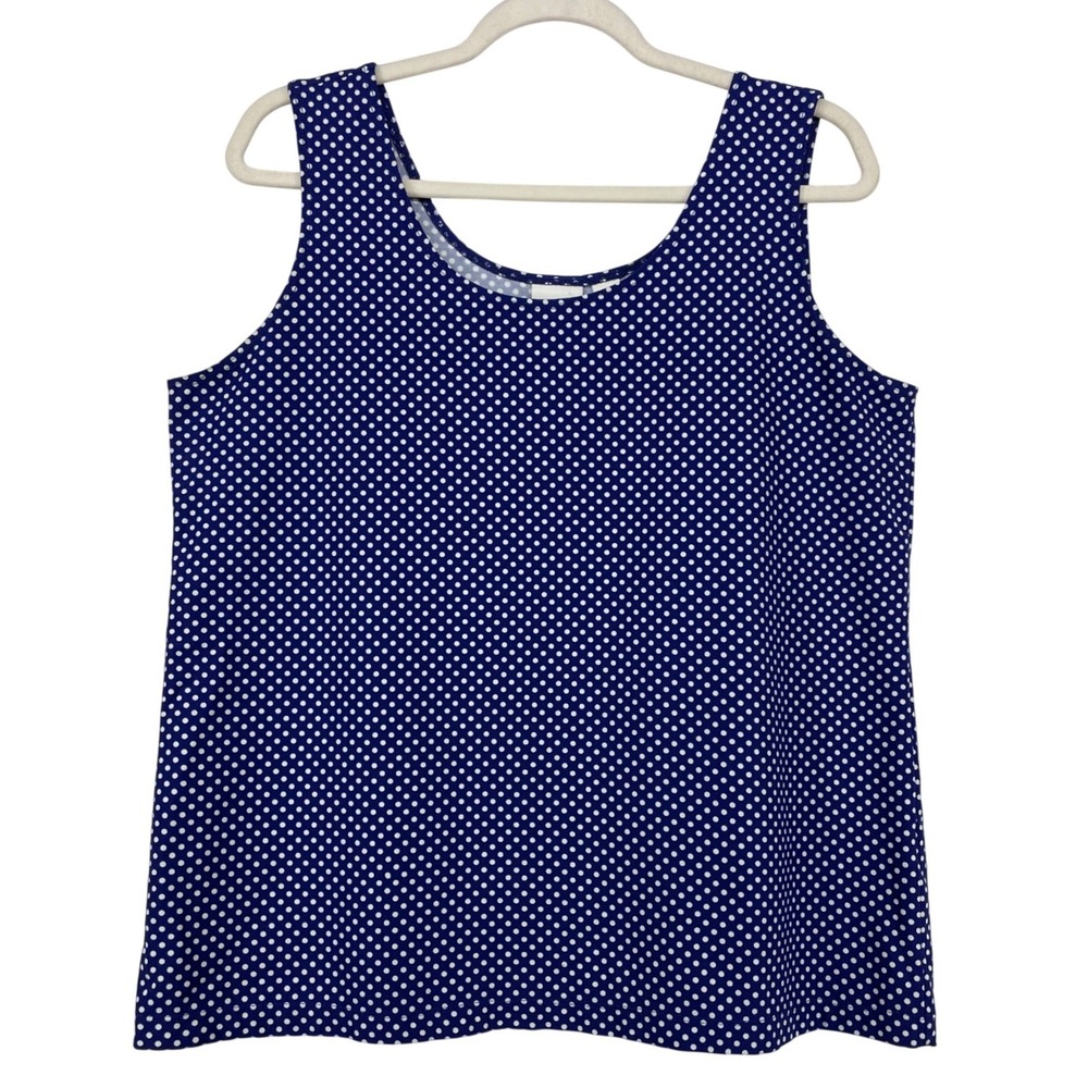 Chicos Women Size 3 XL Tank Top Navy Blue White Polka Dot Scoop Neck Stretch